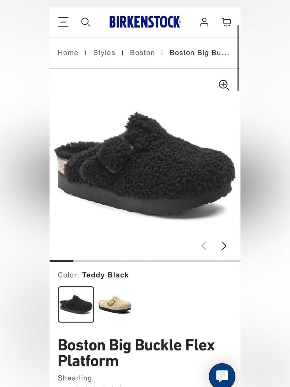 Birkenstock Boston Big Buckle Flex Platform Clog - Teddy Black fuzzy shearling